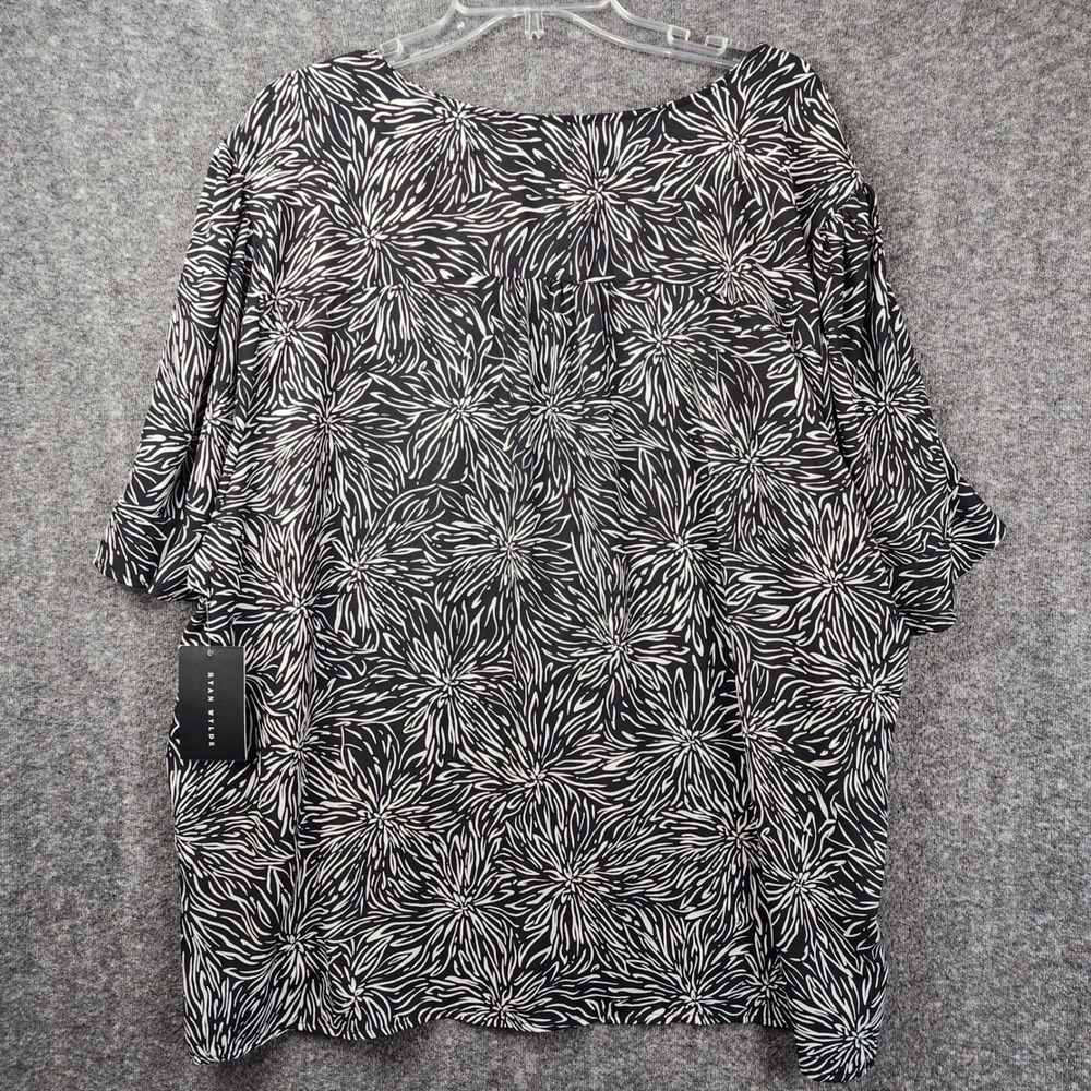 Ryan Wylde Blouse Womens 4X Black White Floral Burst V-Neck Button Front NWT